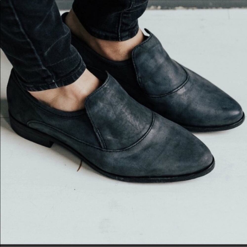 Free People | Gray Leather Brady Slip On Loafer Flats Size 35.5
